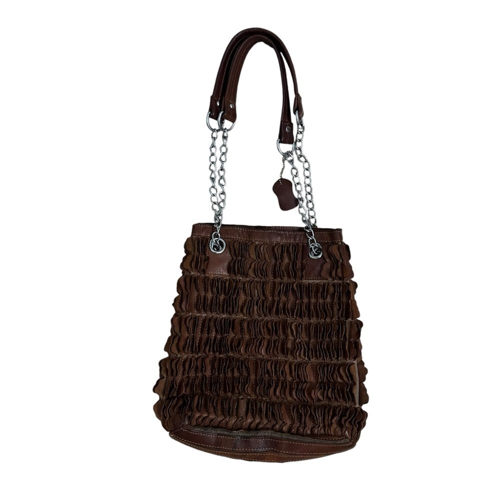 AmeriLeather Shoulder Bag Purse Brown Leather Fringe 3D Boho Funky Casual - Picture 4 of 8